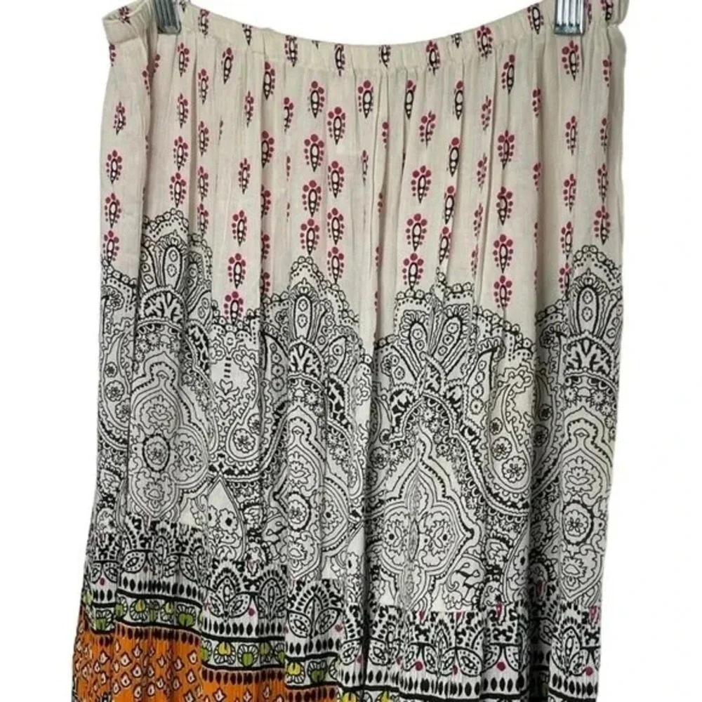 Forbidden Los Angeles Boho Maxi‎ Skirt M Patchwork Paisley Print Embellished
